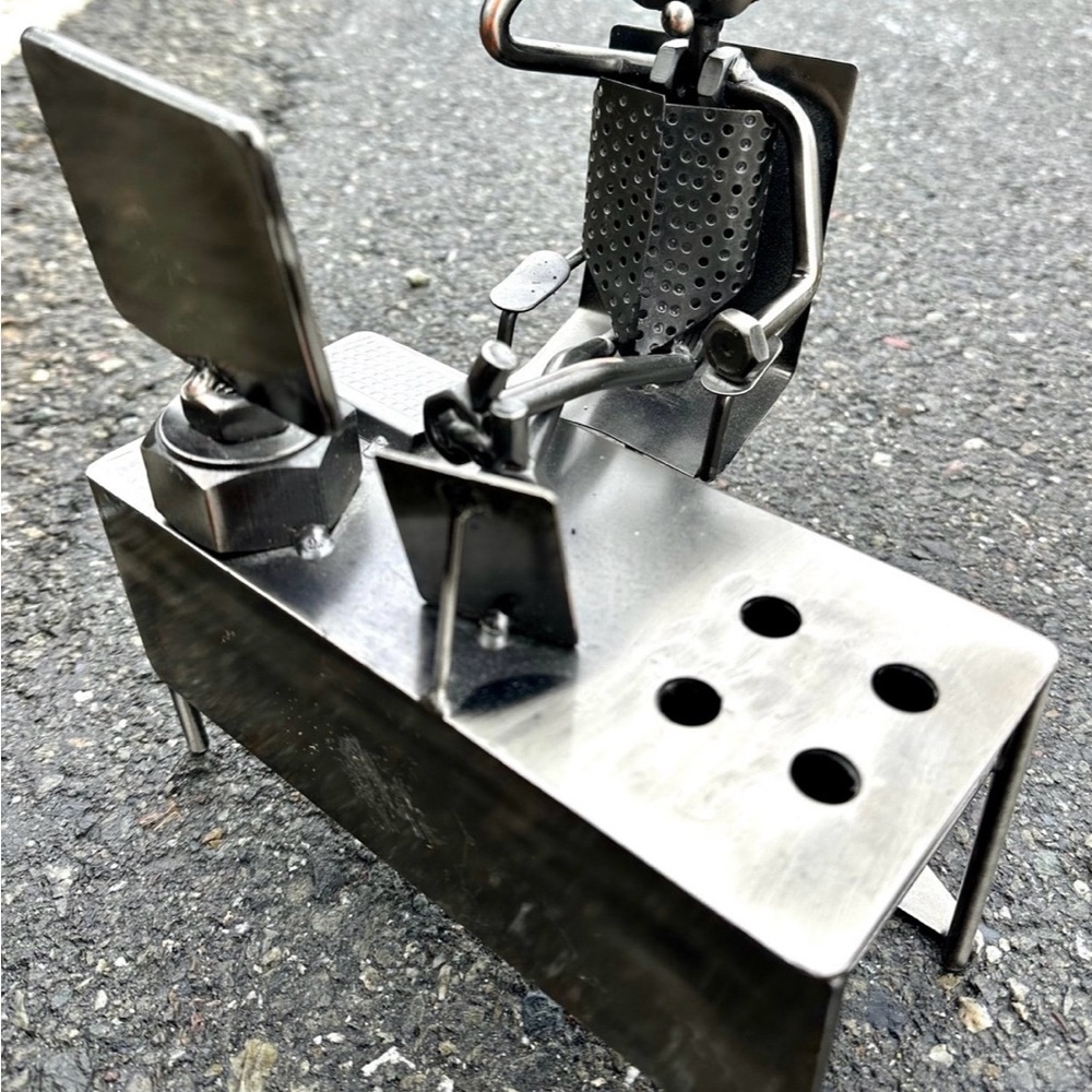 Vintage Nuts & Bolts Metal Sculpture Office Worker Computer Desk Steampunk Art